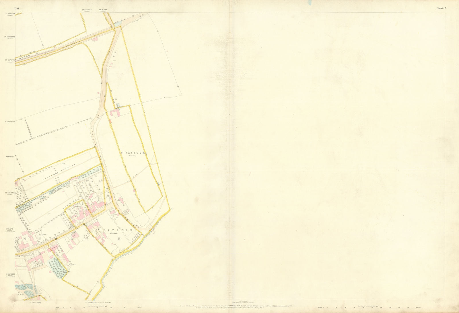 City of York #7 Heworth Heworth Without. Ordnance Survey 1852 old antique map